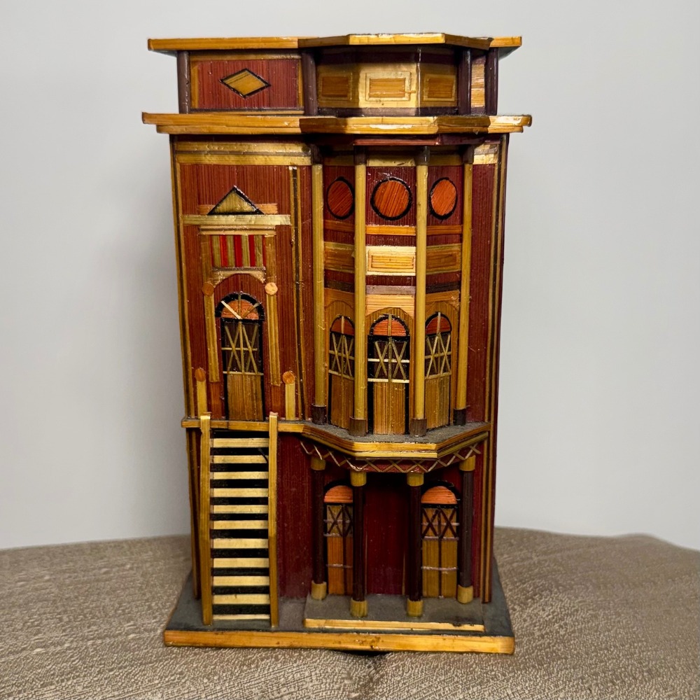 Unbranded Marquetry Architectural Model  Handmade Rare Folk Art